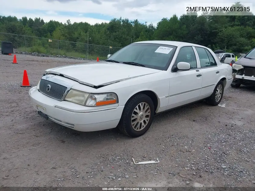 2004 Mercury Grand Marquis Ls VIN: 2MEFM75W14X612315 Lot: 45629754