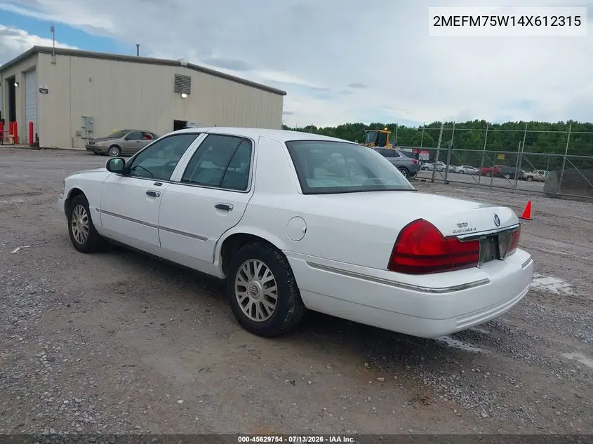 2004 Mercury Grand Marquis Ls VIN: 2MEFM75W14X612315 Lot: 45629754