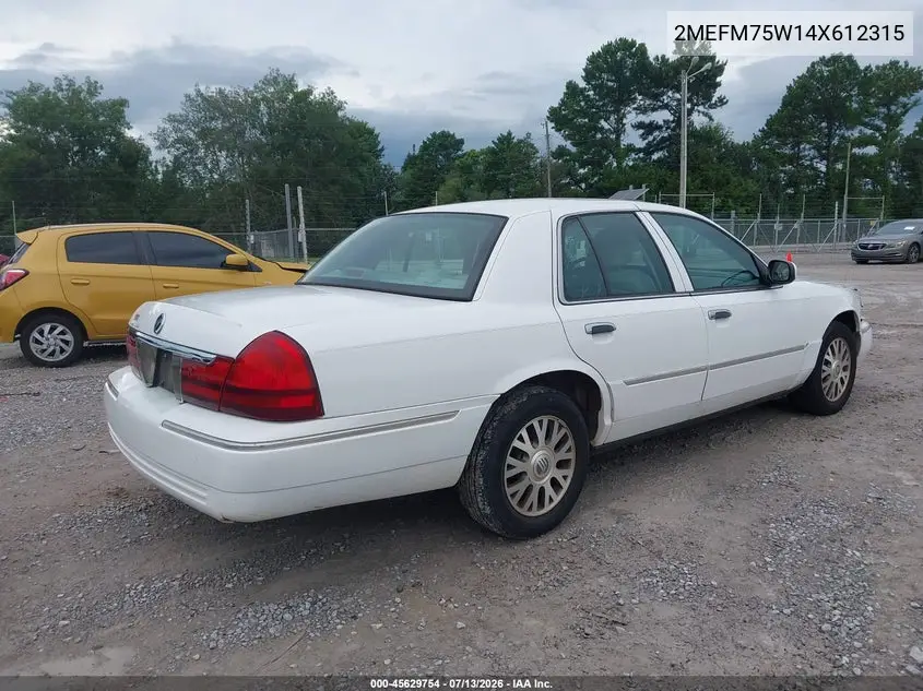2004 Mercury Grand Marquis Ls VIN: 2MEFM75W14X612315 Lot: 45629754