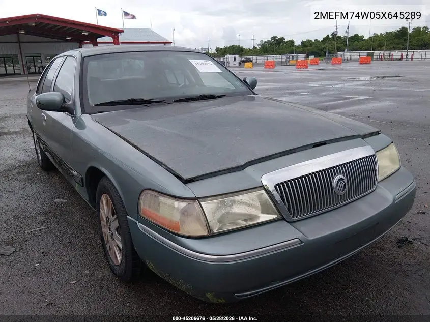 2005 Mercury Grand Marquis Gs VIN: 2MEFM74W05X645289 Lot: 45206676