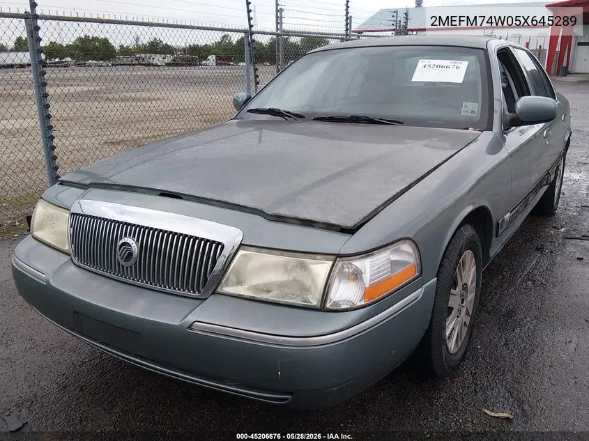 2005 Mercury Grand Marquis Gs VIN: 2MEFM74W05X645289 Lot: 45206676