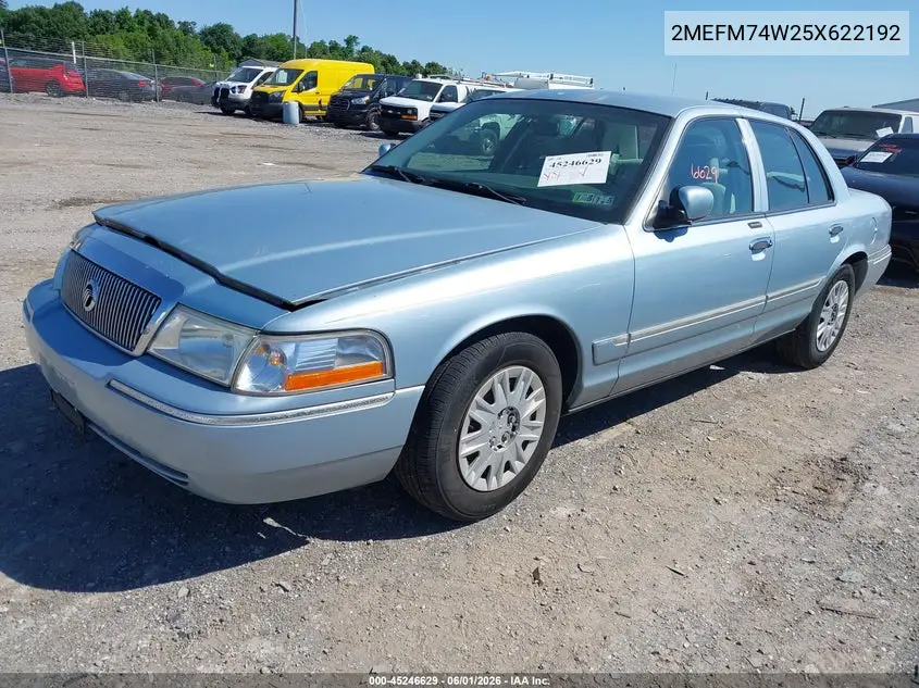 2005 Mercury Grand Marquis Gs VIN: 2MEFM74W25X622192 Lot: 45246629