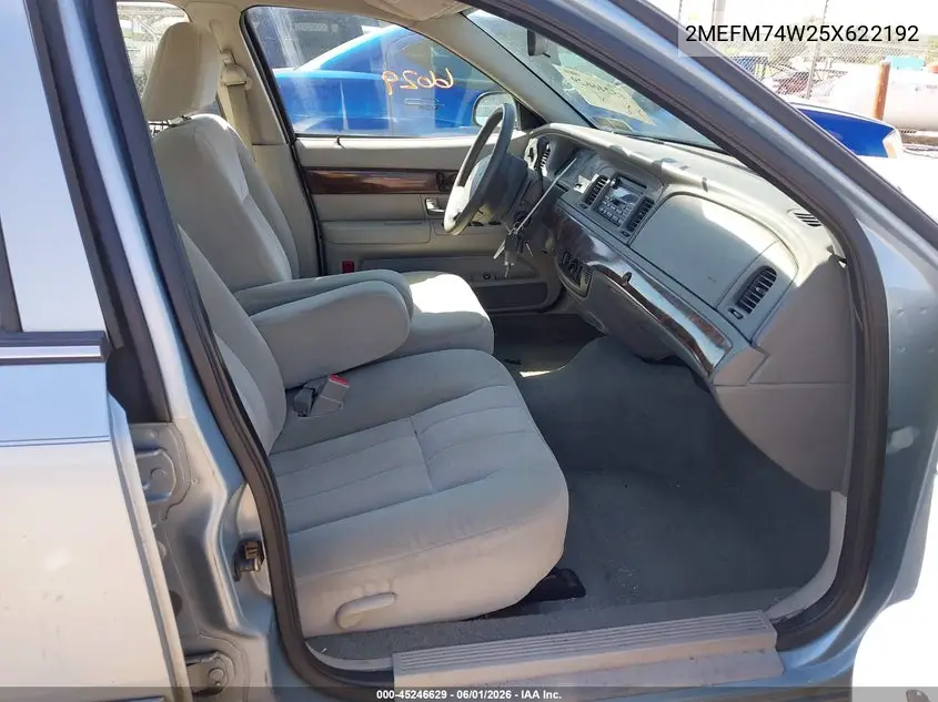2005 Mercury Grand Marquis Gs VIN: 2MEFM74W25X622192 Lot: 45246629