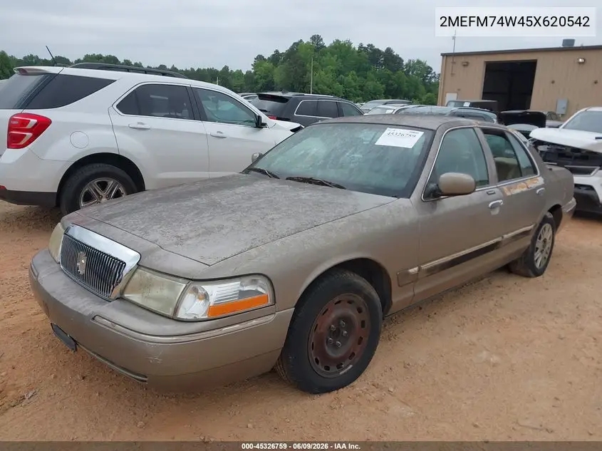 2005 Mercury Grand Marquis Gs VIN: 2MEFM74W45X620542 Lot: 45326759