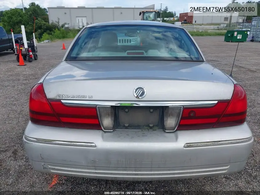 2005 Mercury Grand Marquis Ls/Lse VIN: 2MEFM75W55X650180 Lot: 45395775