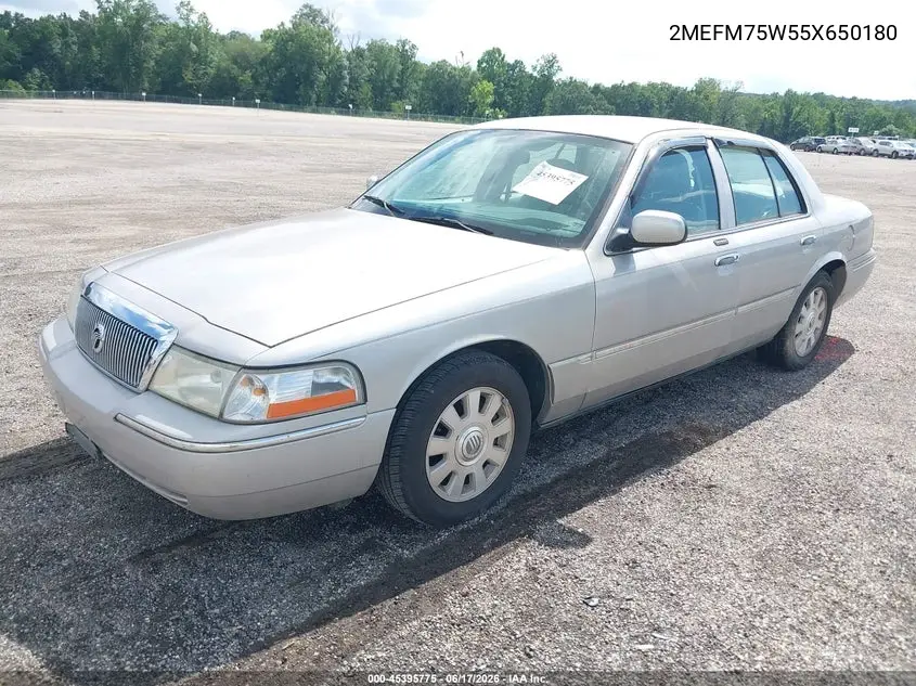 2005 Mercury Grand Marquis Ls/Lse VIN: 2MEFM75W55X650180 Lot: 45395775