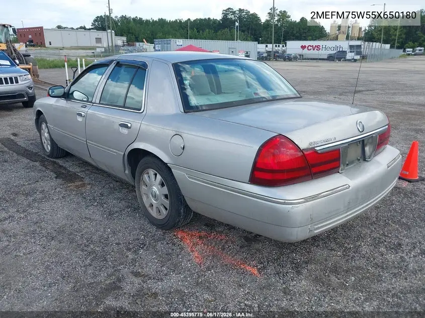 2005 Mercury Grand Marquis Ls/Lse VIN: 2MEFM75W55X650180 Lot: 45395775