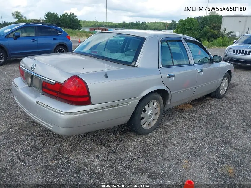 2005 Mercury Grand Marquis Ls/Lse VIN: 2MEFM75W55X650180 Lot: 45395775