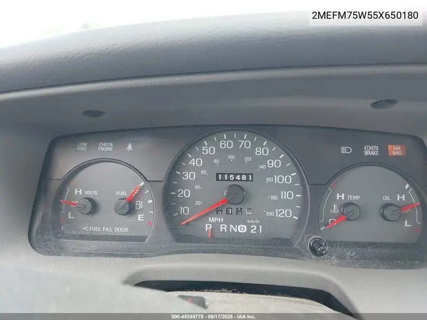 2005 Mercury Grand Marquis Ls/Lse VIN: 2MEFM75W55X650180 Lot: 45395775