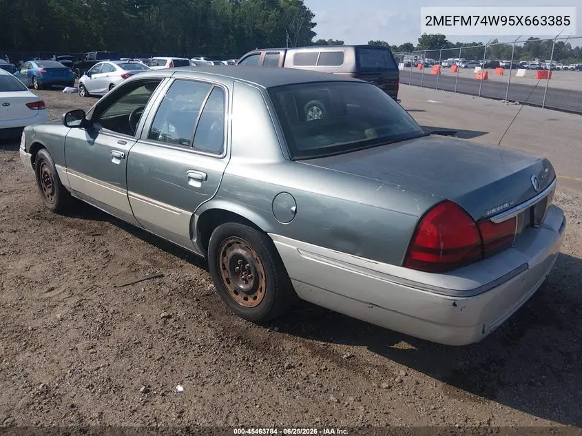 2005 Mercury Grand Marquis Gs VIN: 2MEFM74W95X663385 Lot: 45463784