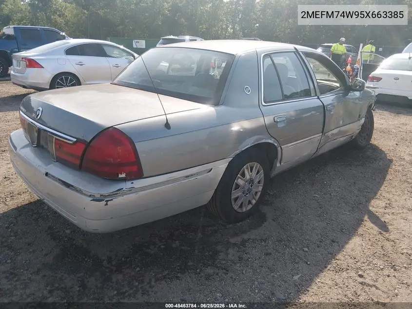 2005 Mercury Grand Marquis Gs VIN: 2MEFM74W95X663385 Lot: 45463784