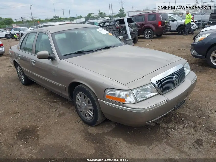 2005 Mercury Grand Marquis Gs VIN: 2MEFM74W55X663321 Lot: 45468187