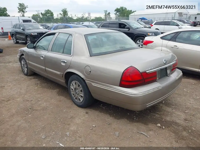 2005 Mercury Grand Marquis Gs VIN: 2MEFM74W55X663321 Lot: 45468187
