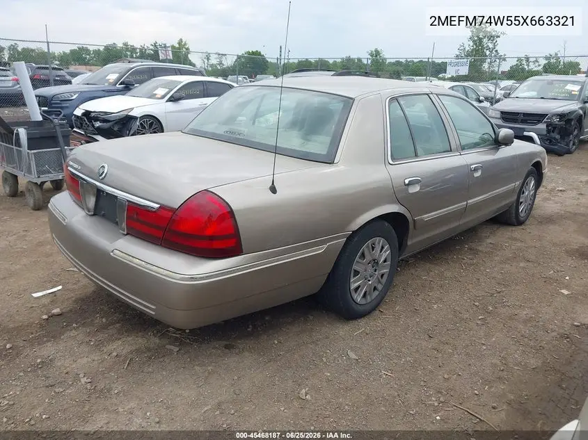 2005 Mercury Grand Marquis Gs VIN: 2MEFM74W55X663321 Lot: 45468187