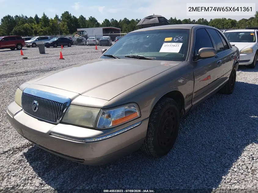 2005 Mercury Grand Marquis Gs VIN: 2MEFM74W65X641361 Lot: 45533023