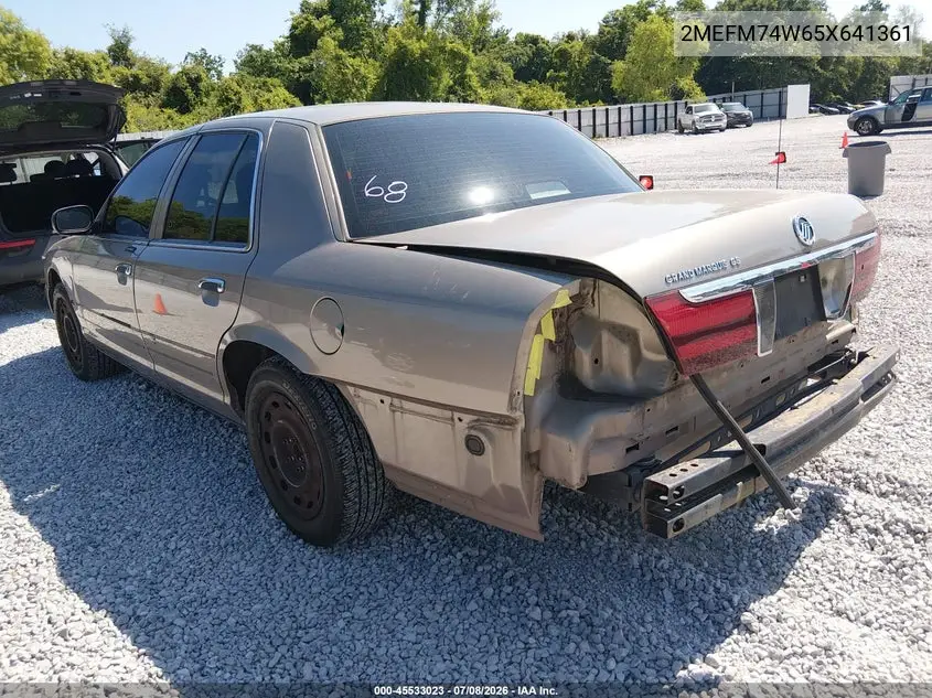 2005 Mercury Grand Marquis Gs VIN: 2MEFM74W65X641361 Lot: 45533023