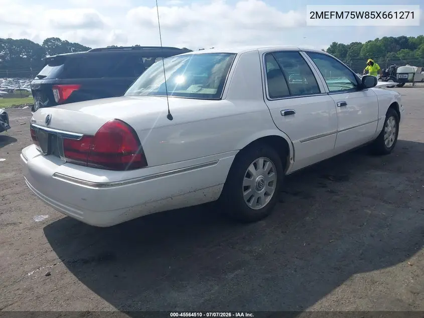 2005 Mercury Grand Marquis Ls/Lse VIN: 2MEFM75W85X661271 Lot: 45564510