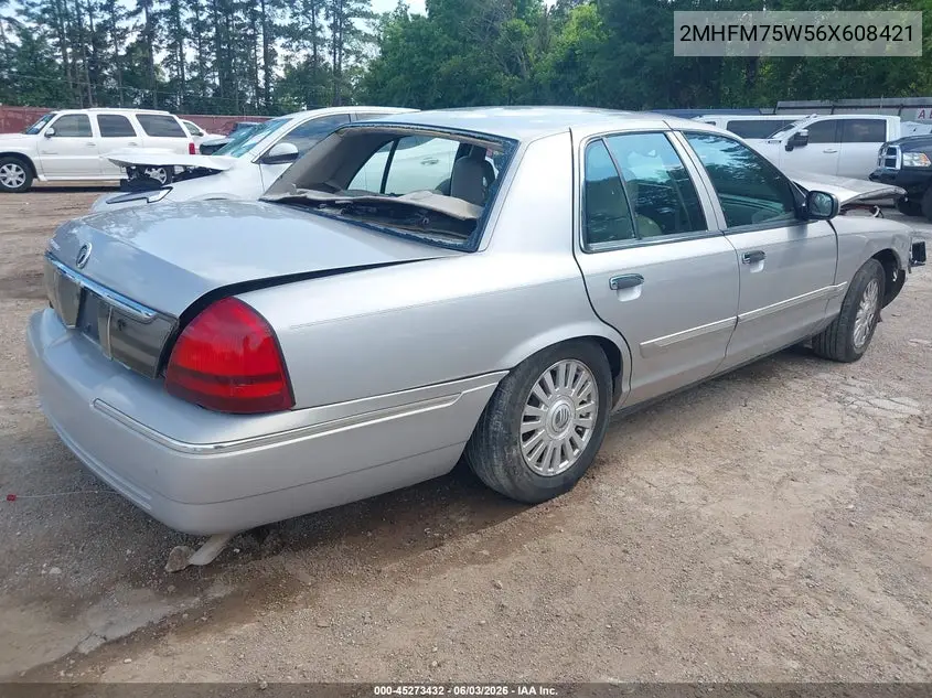 2006 Mercury Grand Marquis Ls VIN: 2MHFM75W56X608421 Lot: 45273432