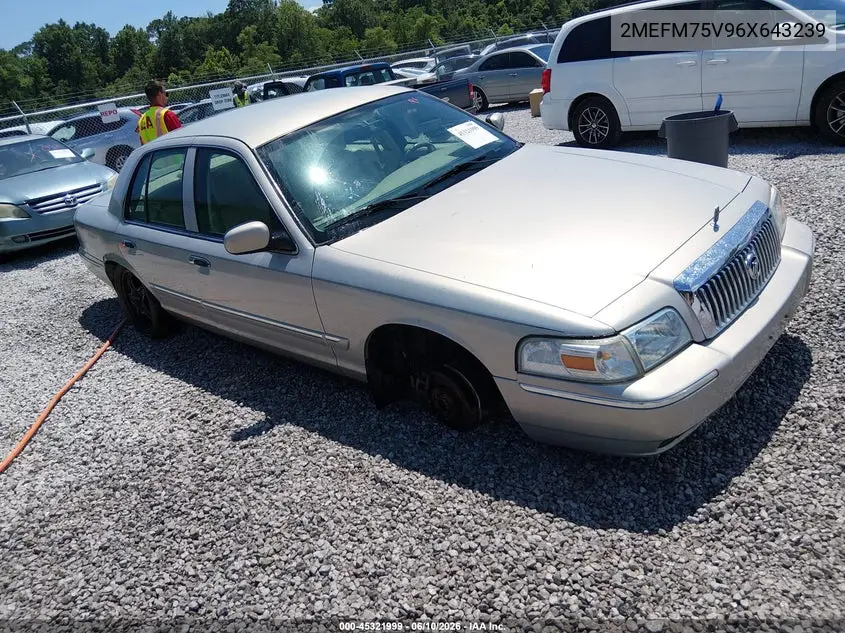 2006 Mercury Grand Marquis Ls VIN: 2MEFM75V96X643239 Lot: 45321999