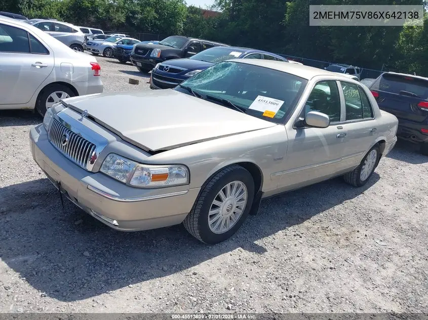 2006 Mercury Grand Marquis Ls VIN: 2MEHM75V86X642138 Lot: 45513809