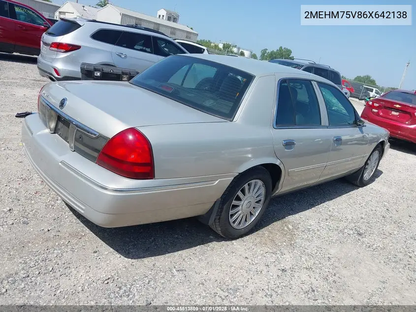 2006 Mercury Grand Marquis Ls VIN: 2MEHM75V86X642138 Lot: 45513809
