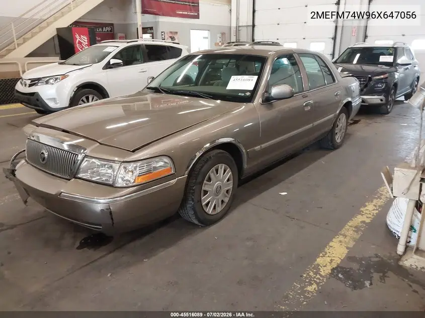2006 Mercury Grand Marquis Gs VIN: 2MEFM74W96X647056 Lot: 45516089