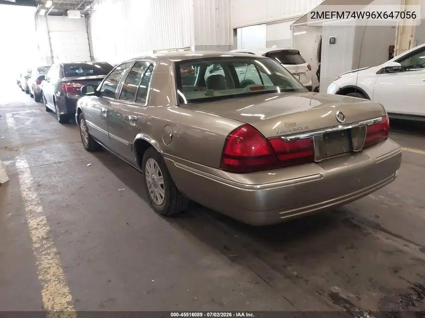 2006 Mercury Grand Marquis Gs VIN: 2MEFM74W96X647056 Lot: 45516089