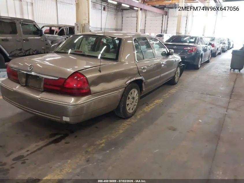 2006 Mercury Grand Marquis Gs VIN: 2MEFM74W96X647056 Lot: 45516089