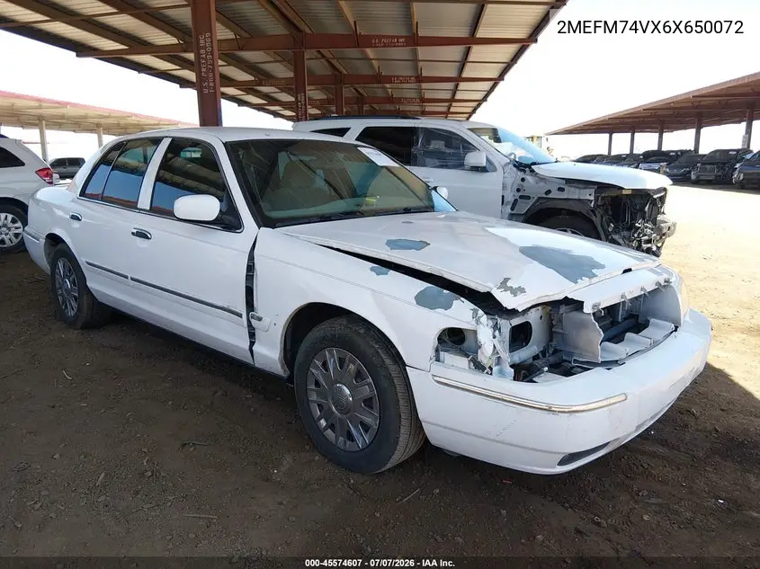 2006 Mercury Grand Marquis Gs VIN: 2MEFM74VX6X650072 Lot: 45574607