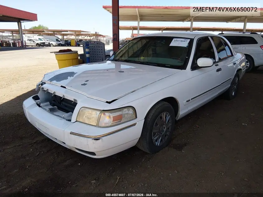 2006 Mercury Grand Marquis Gs VIN: 2MEFM74VX6X650072 Lot: 45574607