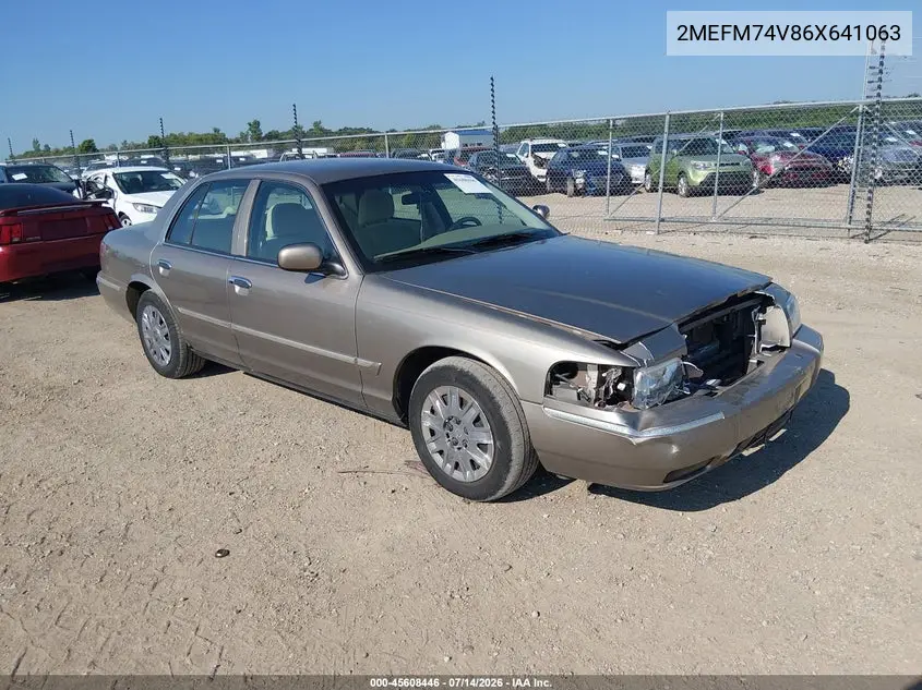 2006 Mercury Grand Marquis Gs VIN: 2MEFM74V86X641063 Lot: 45608446