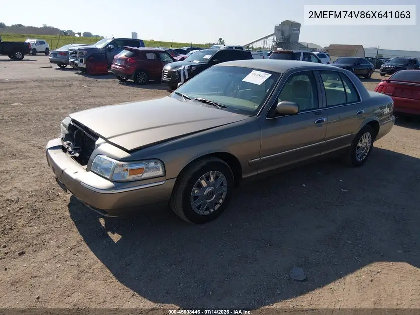 2006 Mercury Grand Marquis Gs VIN: 2MEFM74V86X641063 Lot: 45608446