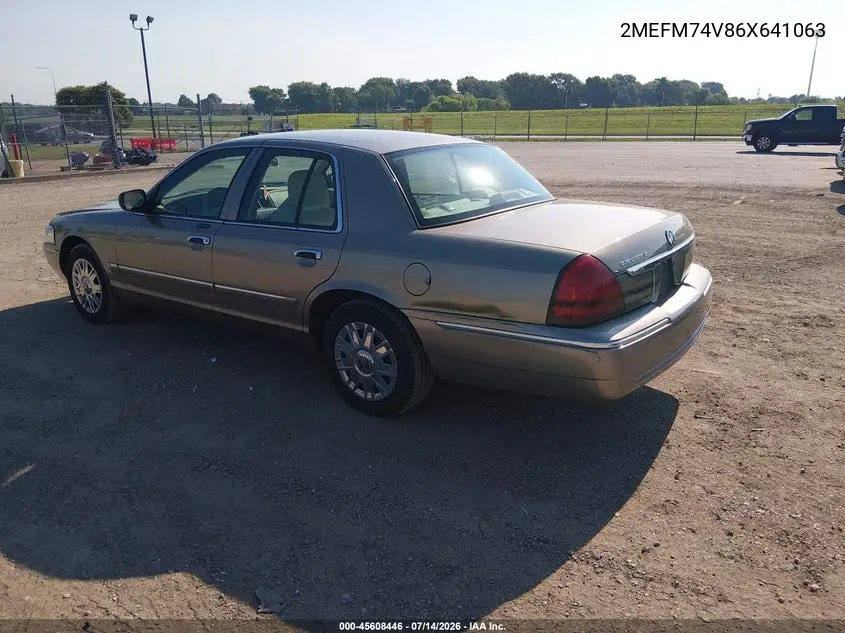 2006 Mercury Grand Marquis Gs VIN: 2MEFM74V86X641063 Lot: 45608446