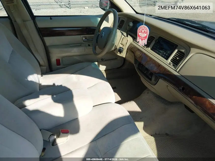2006 Mercury Grand Marquis Gs VIN: 2MEFM74V86X641063 Lot: 45608446