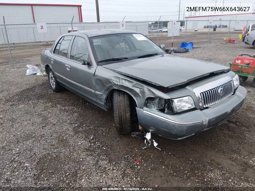 2006 Mercury Grand Marquis Ls VIN: 2MEFM75W66X643627 Lot: 45640933