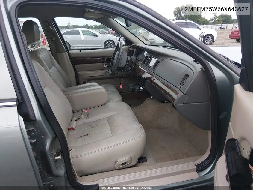 2006 Mercury Grand Marquis Ls VIN: 2MEFM75W66X643627 Lot: 45640933