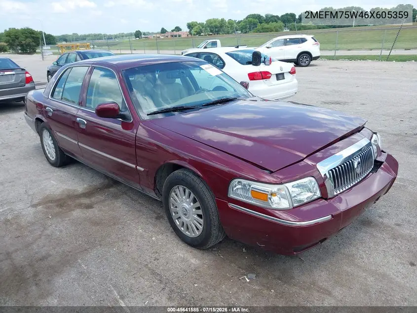 2006 Mercury Grand Marquis Ls VIN: 2MEFM75W46X605359 Lot: 45641585