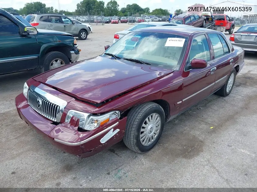 2006 Mercury Grand Marquis Ls VIN: 2MEFM75W46X605359 Lot: 45641585