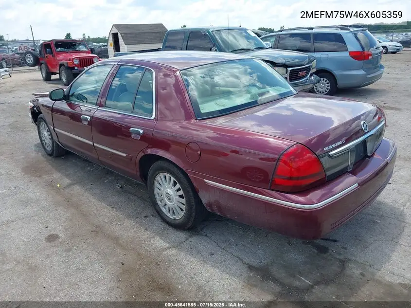 2006 Mercury Grand Marquis Ls VIN: 2MEFM75W46X605359 Lot: 45641585