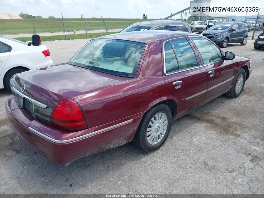2006 Mercury Grand Marquis Ls VIN: 2MEFM75W46X605359 Lot: 45641585