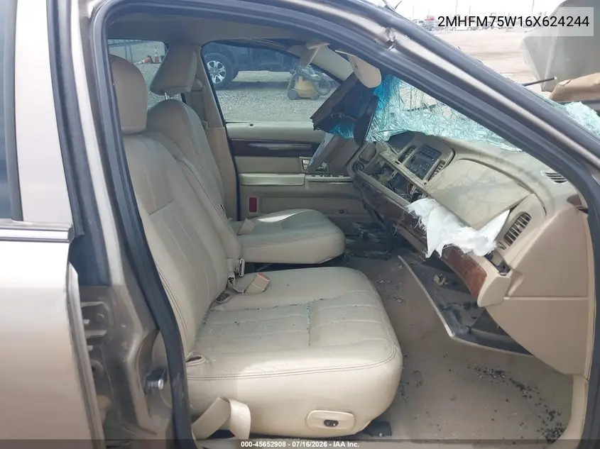 2006 Mercury Grand Marquis Ls VIN: 2MHFM75W16X624244 Lot: 45652908