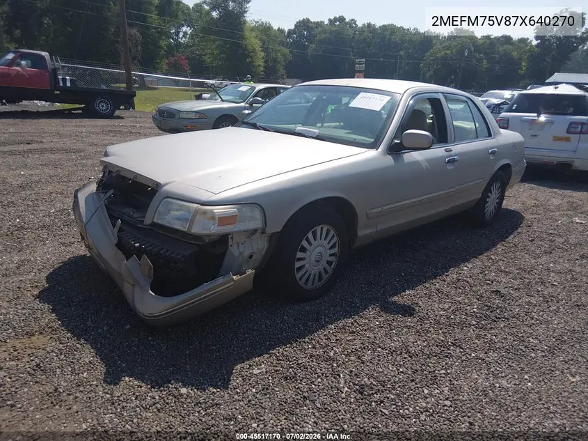 2007 Mercury Grand Marquis Ls VIN: 2MEFM75V87X640270 Lot: 45517170
