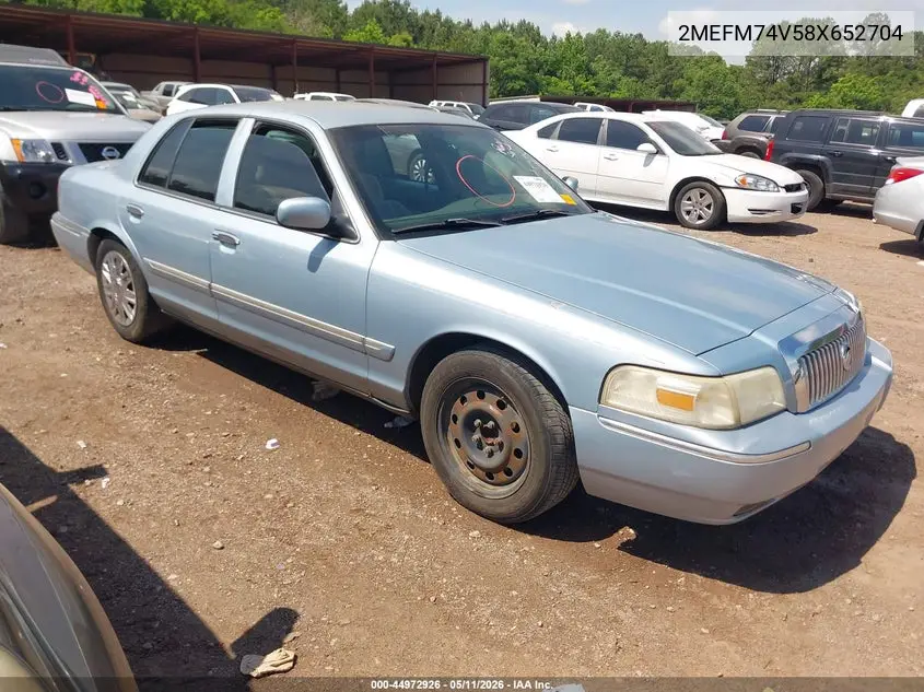 2008 Mercury Grand Marquis Gs VIN: 2MEFM74V58X652704 Lot: 44972926