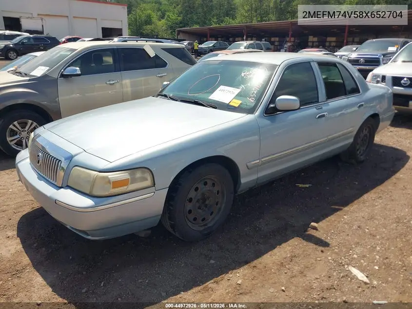 2008 Mercury Grand Marquis Gs VIN: 2MEFM74V58X652704 Lot: 44972926