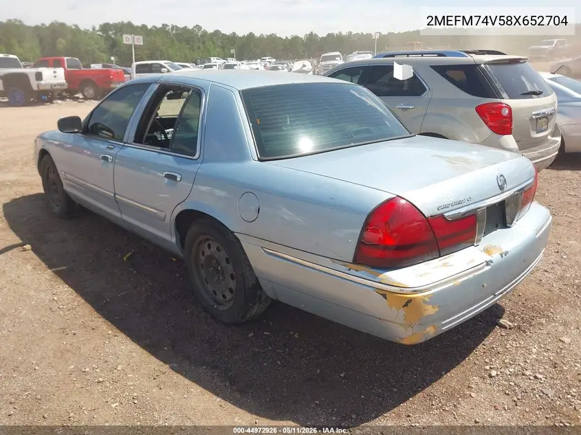 2008 Mercury Grand Marquis Gs VIN: 2MEFM74V58X652704 Lot: 44972926
