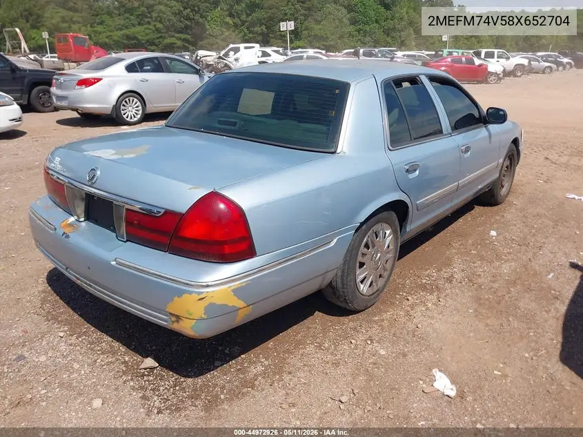 2008 Mercury Grand Marquis Gs VIN: 2MEFM74V58X652704 Lot: 44972926