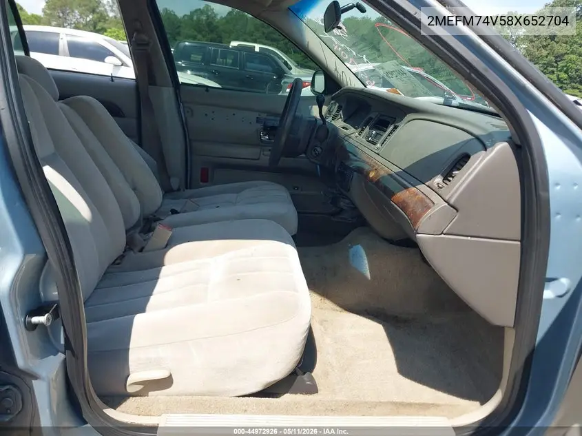 2008 Mercury Grand Marquis Gs VIN: 2MEFM74V58X652704 Lot: 44972926