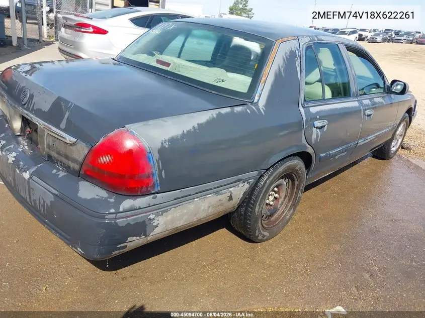 2008 Mercury Grand Marquis Gs VIN: 2MEFM74V18X622261 Lot: 45094700