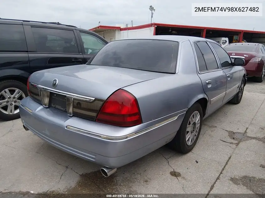2008 Mercury Grand Marquis Gs VIN: 2MEFM74V98X627482 Lot: 45159755