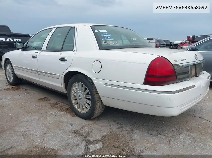 2008 Mercury Grand Marquis Ls VIN: 2MEFM75V58X653592 Lot: 45292792